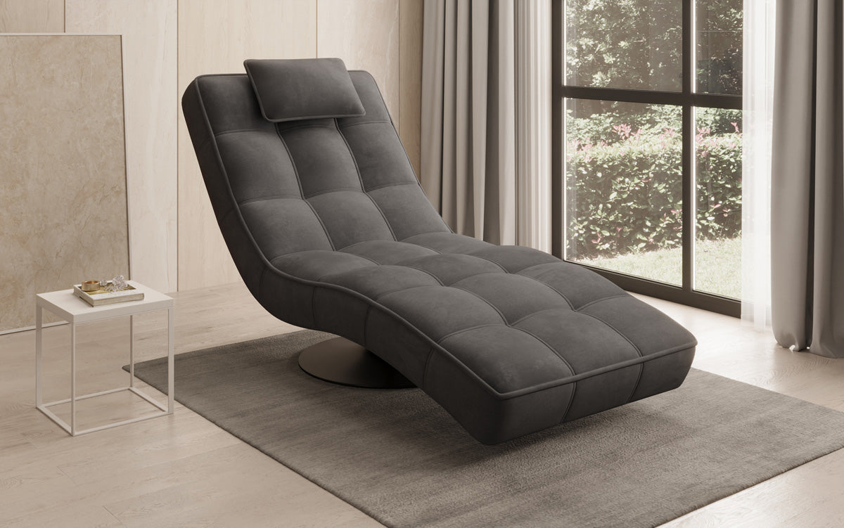 Chaise longue relaxante design Livara Velours avec fonction pivotante