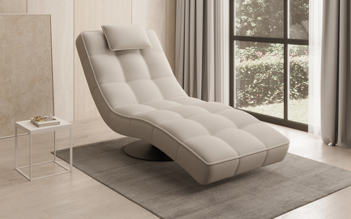 Chaise longue relaxante design Livara en tissu avec fonction pivotante