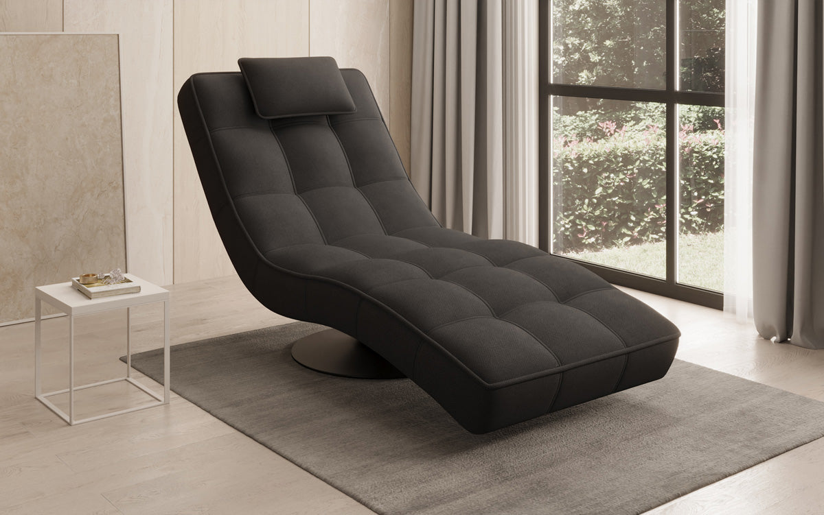 Chaise longue relaxante design Livara en tissu avec fonction pivotante