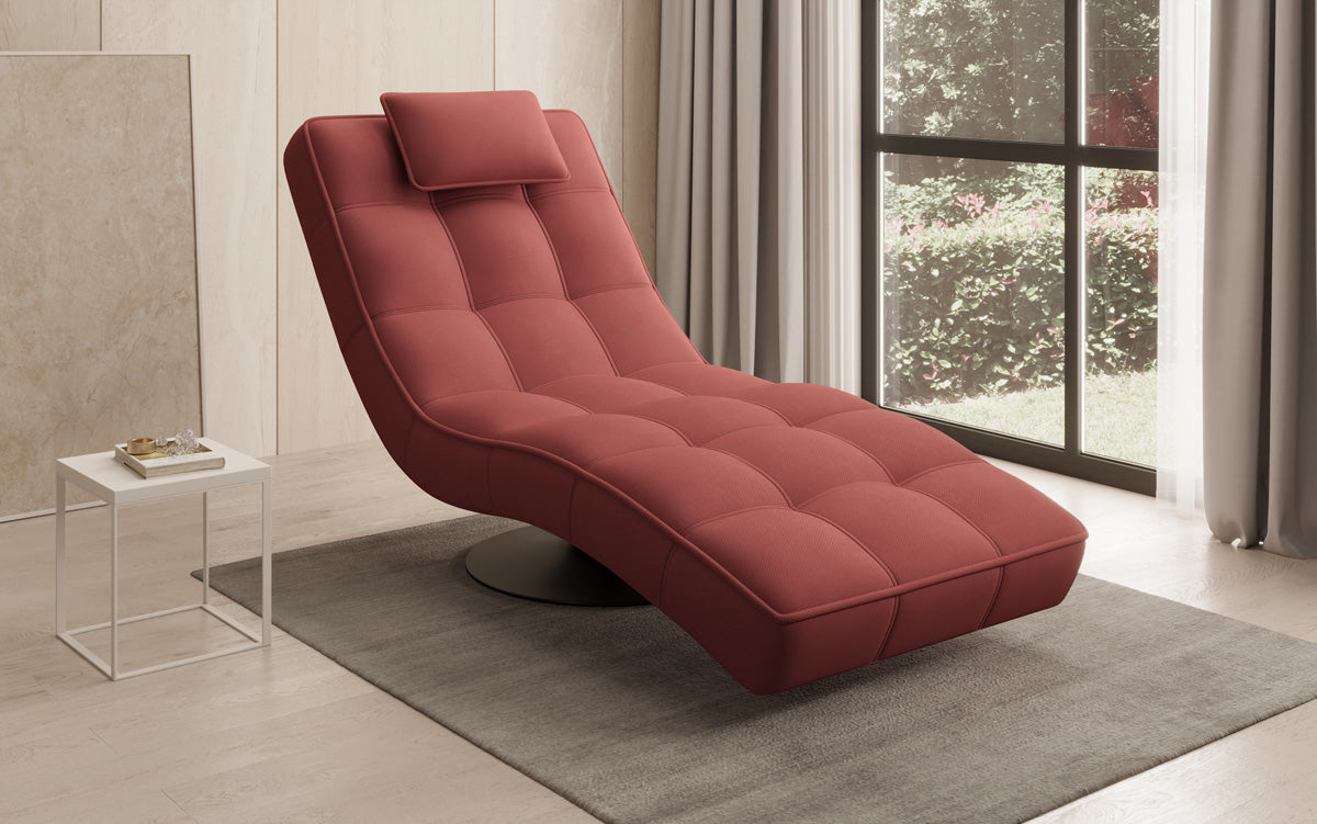 Chaise longue relaxante design Livara en tissu avec fonction pivotante