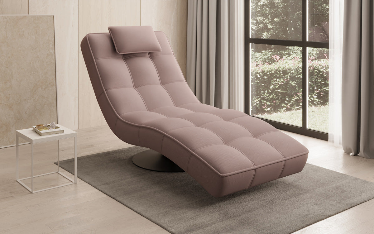 Chaise longue relaxante design Livara en tissu avec fonction pivotante