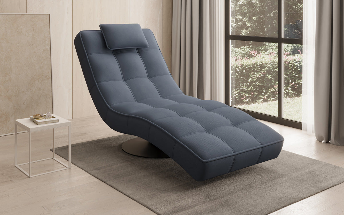 Chaise longue relaxante design Livara en tissu avec fonction pivotante