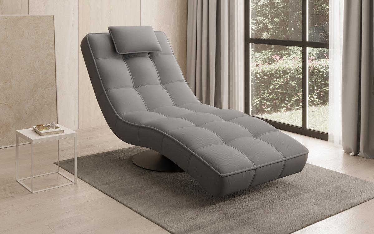 Chaise longue relaxante design Livara en tissu avec fonction pivotante