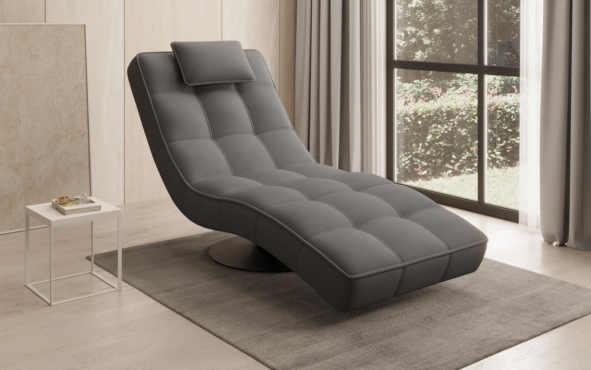 Chaise longue relaxante design Livara en tissu avec fonction pivotante