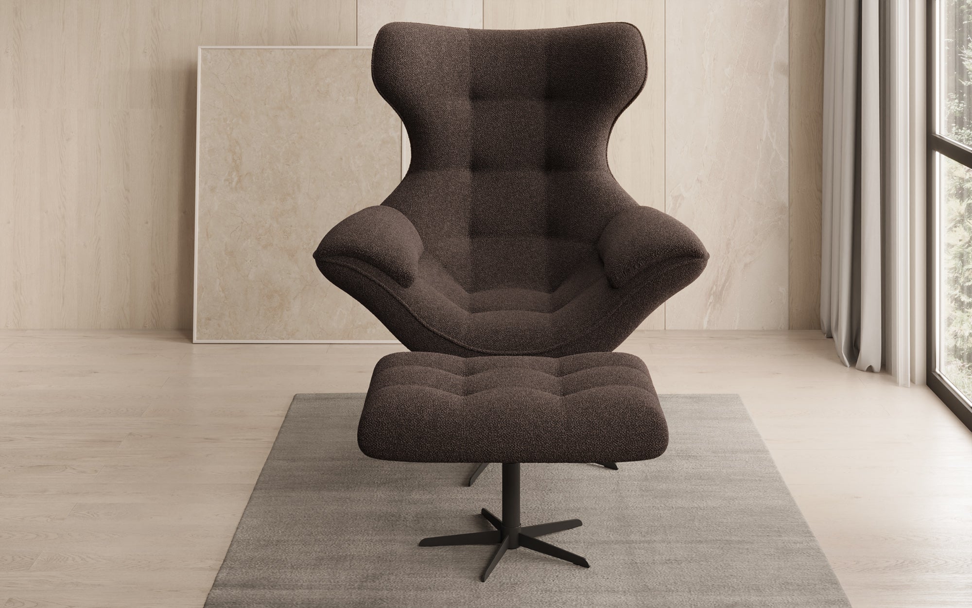 Designer Sofa-Sessel Aurelio inkl. Beistellhocker in Bouclé