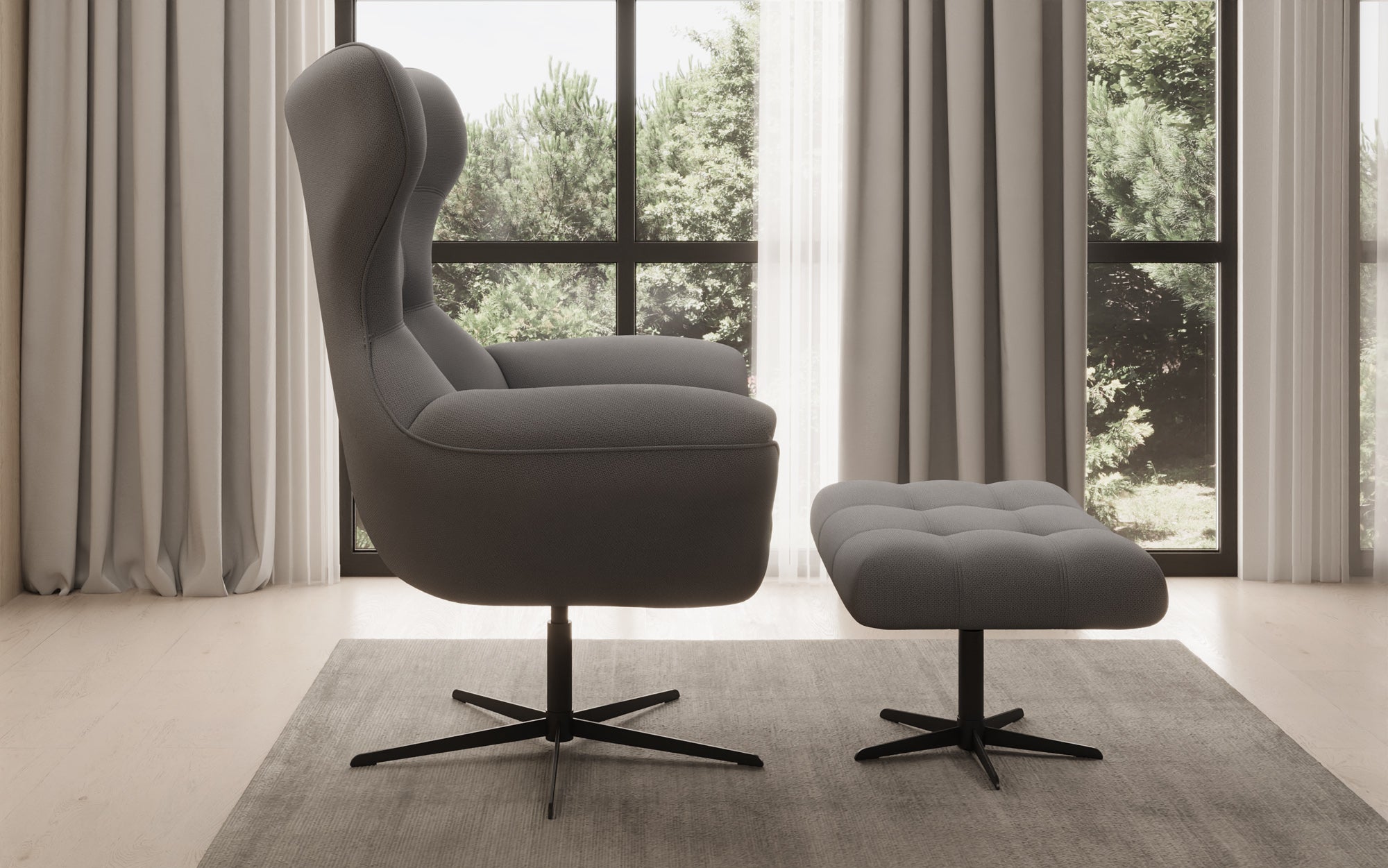 Fauteuil-canapé design Aurelio incl. repose-pieds en Tissu