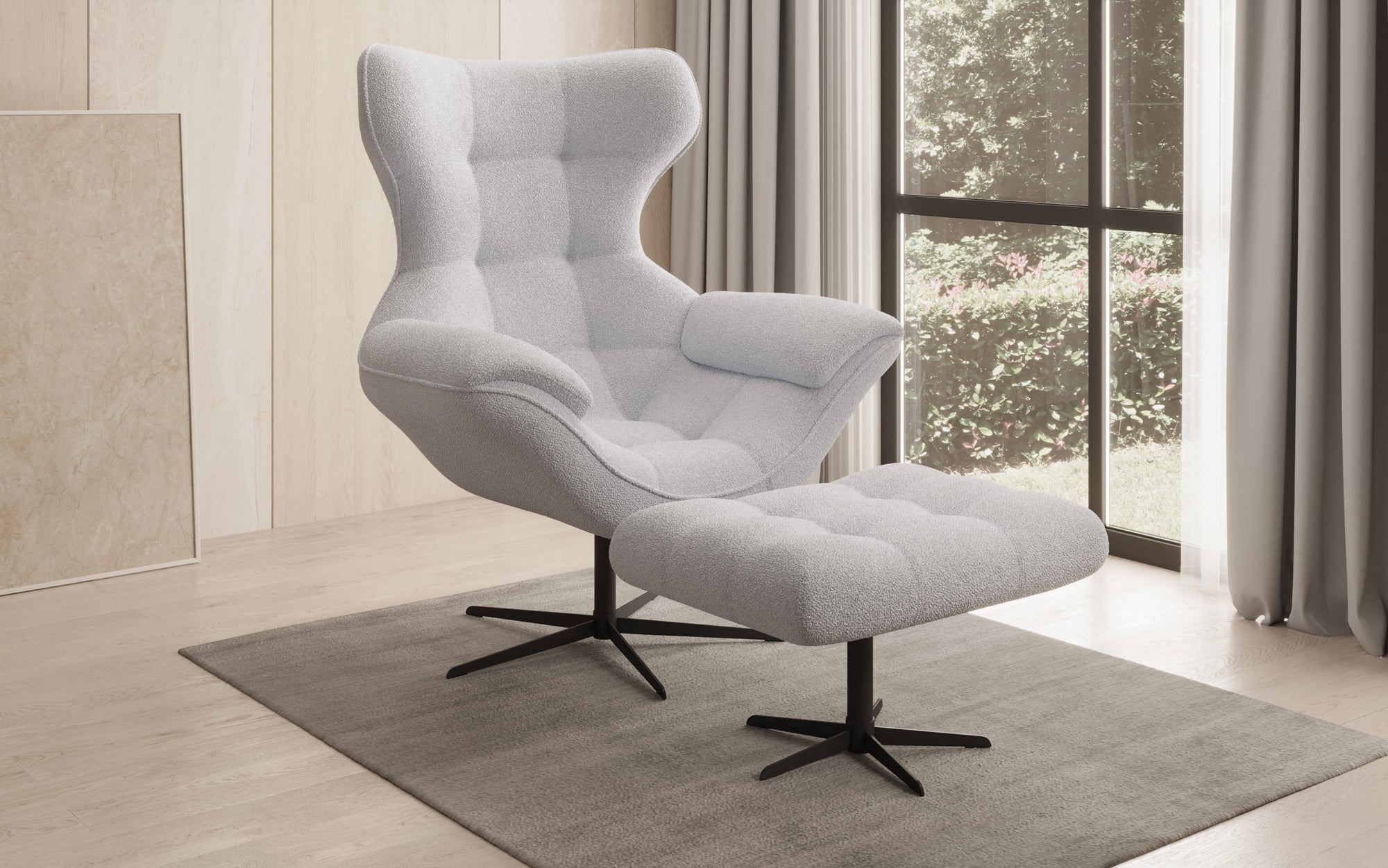 Fauteuil canapé design Aurelio incl. repose-pieds en Bouclé
