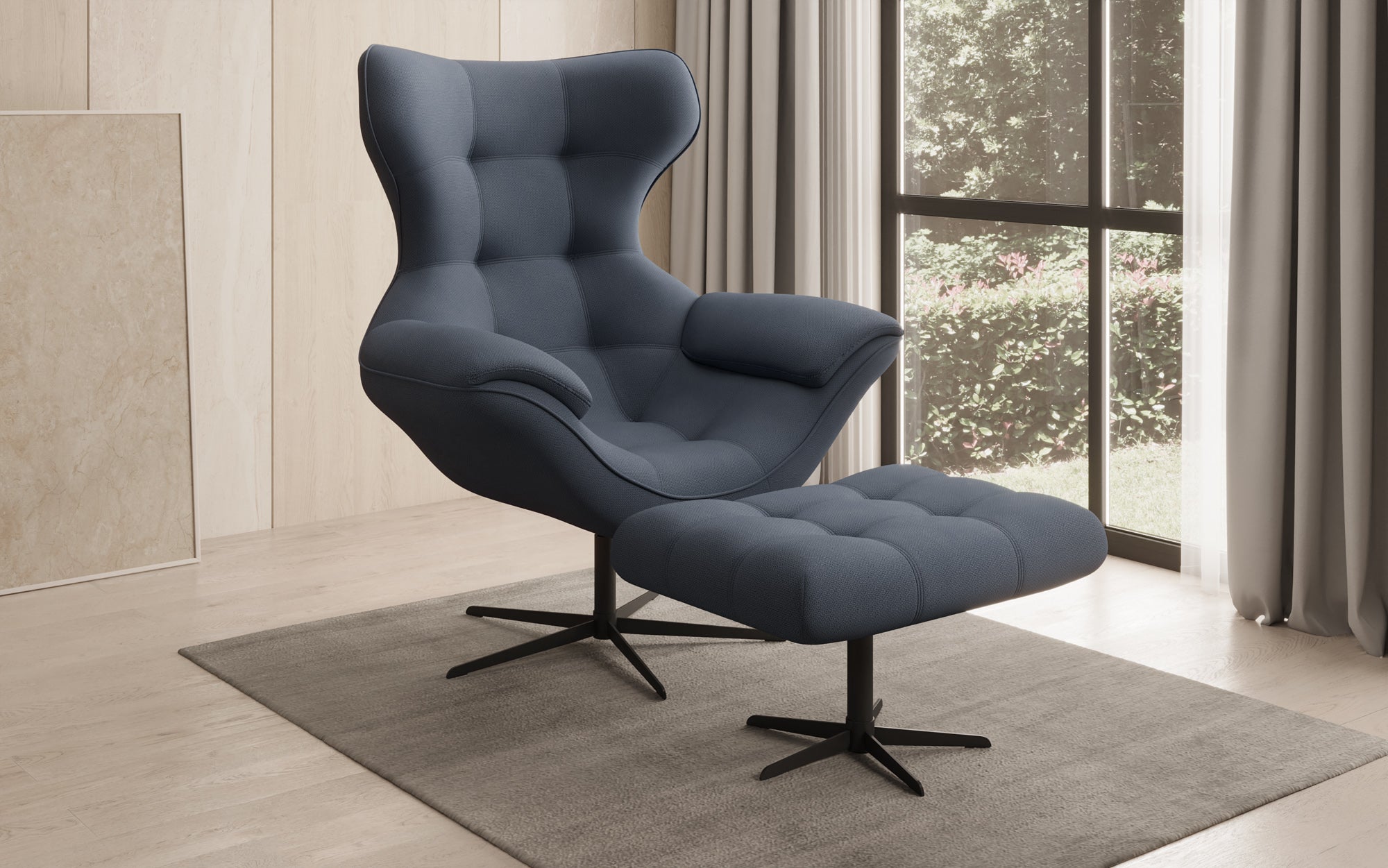 Fauteuil-canapé design Aurelio incl. repose-pieds en Tissu