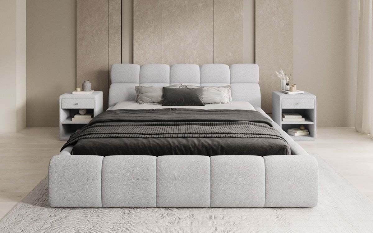 Lit rembourré design Dallas Bouclé avec rangement