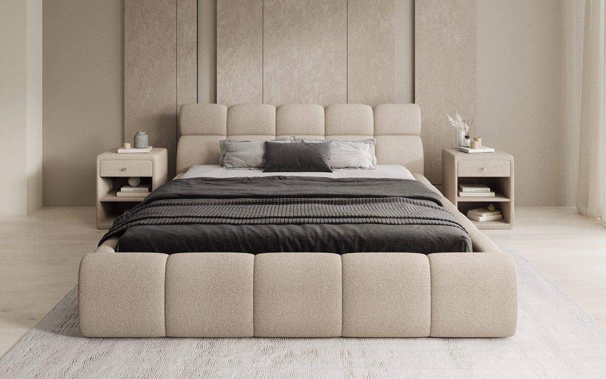 Lit rembourré design Dallas Bouclé avec rangement