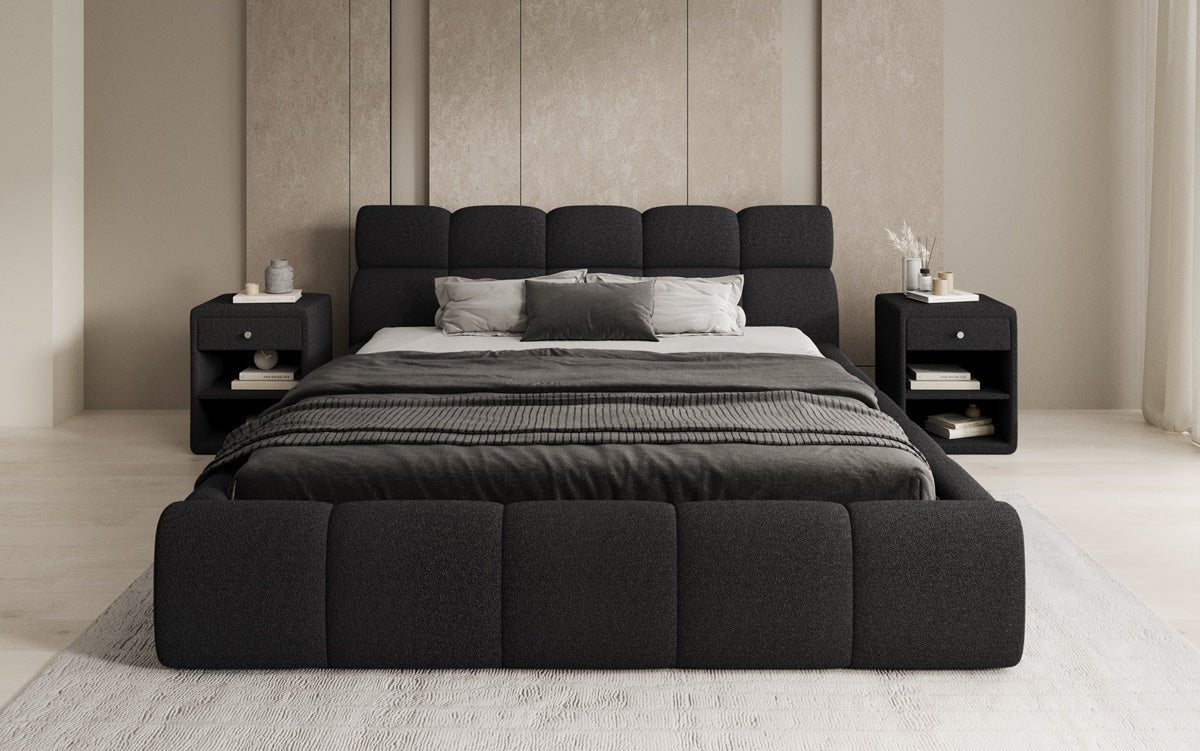 Lit rembourré design Dallas Bouclé avec rangement