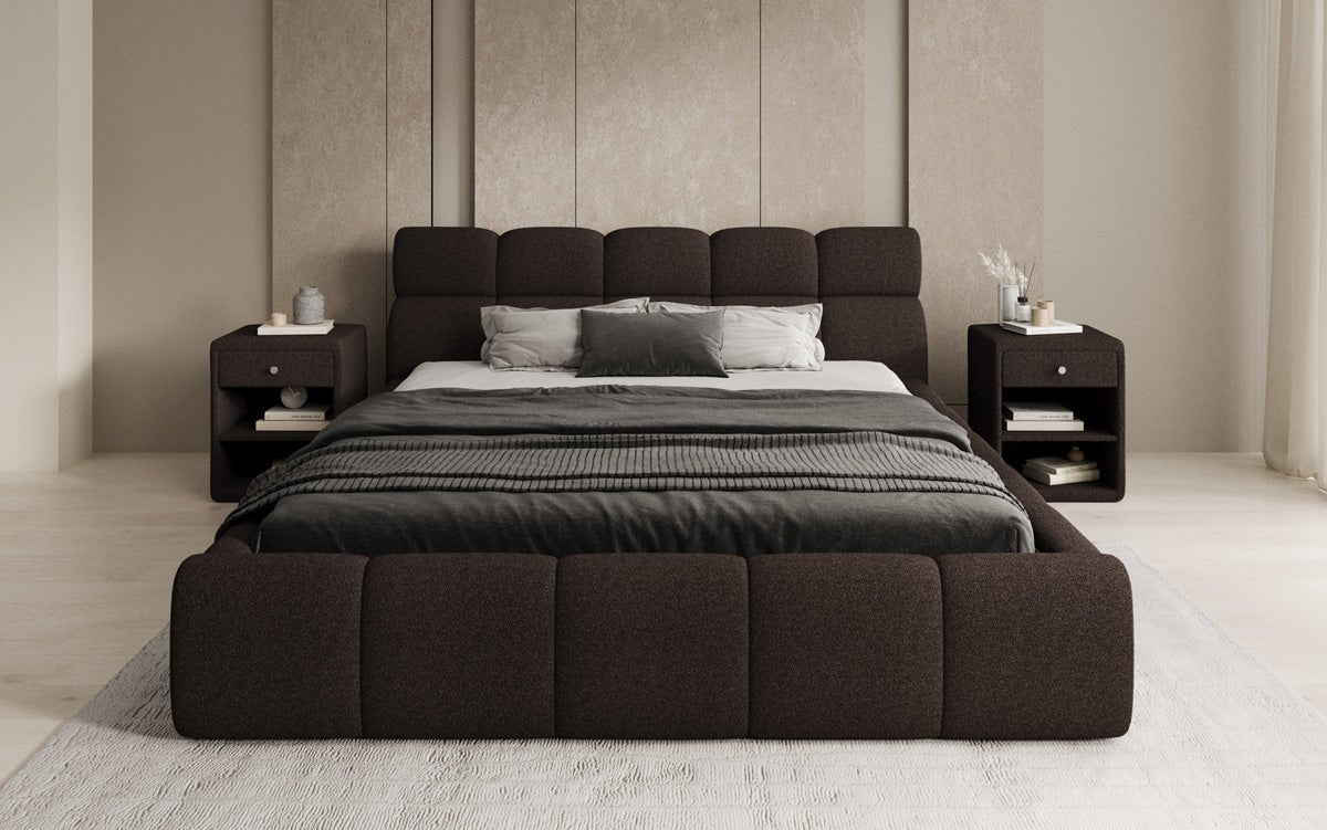 Lit rembourré design Dallas Bouclé avec rangement