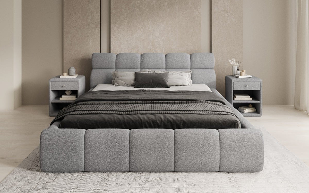 Lit rembourré design Dallas Bouclé avec rangement