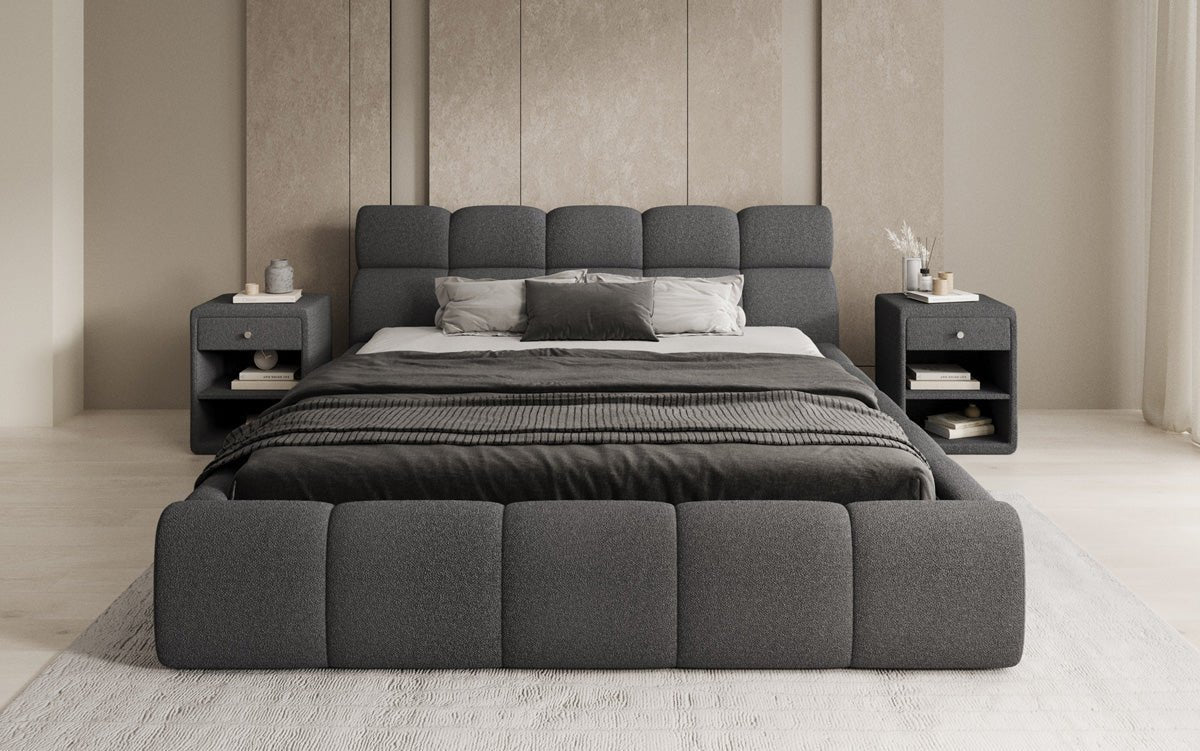 Lit rembourré design Dallas Bouclé avec rangement