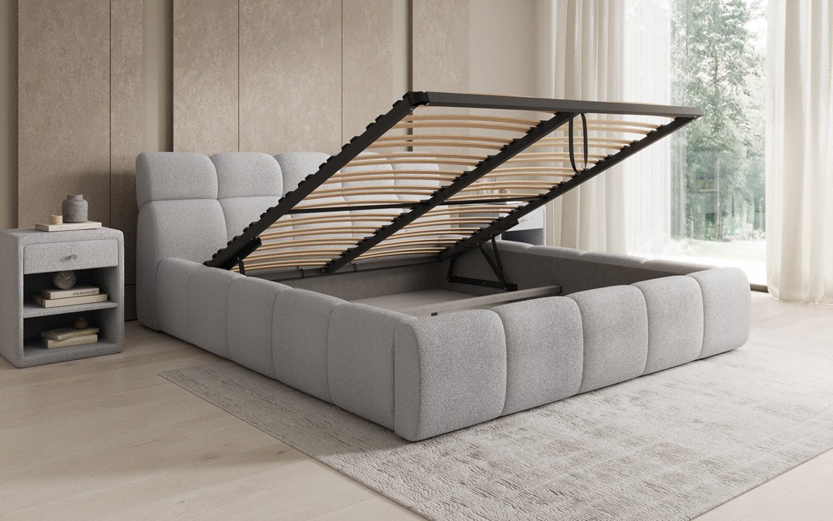 Lit rembourré design Dallas Bouclé avec rangement