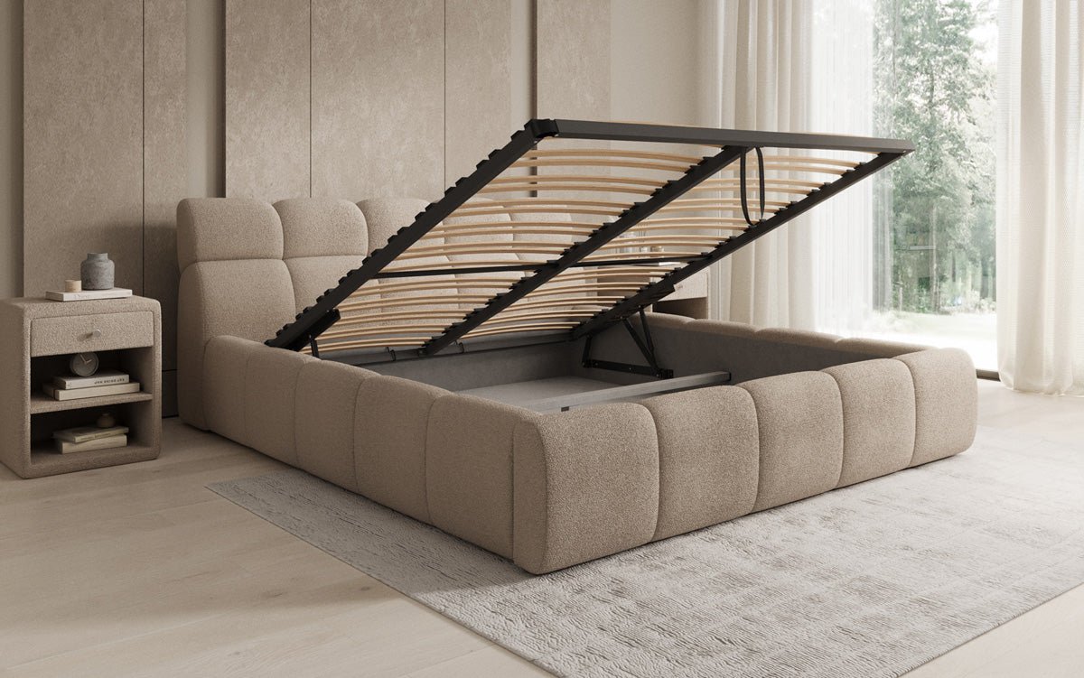Lit rembourré design Dallas Bouclé avec rangement