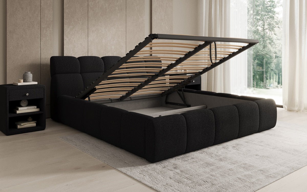 Lit rembourré design Dallas Bouclé avec rangement
