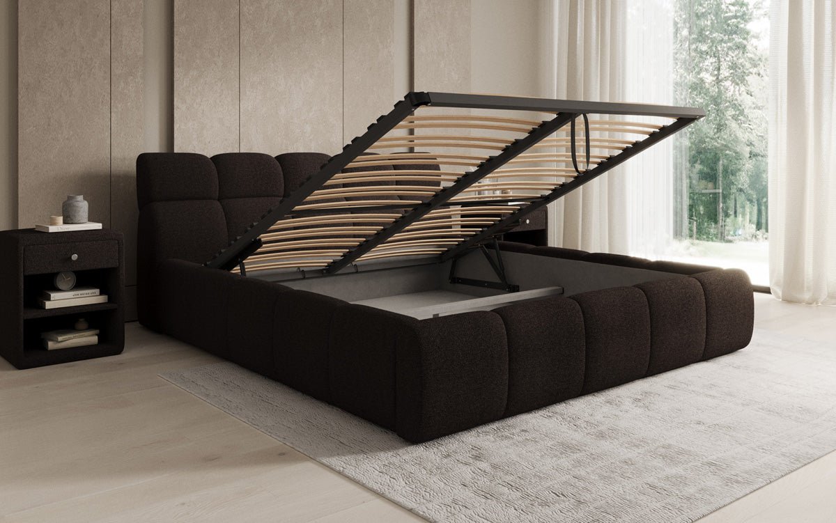 Lit rembourré design Dallas Bouclé avec rangement