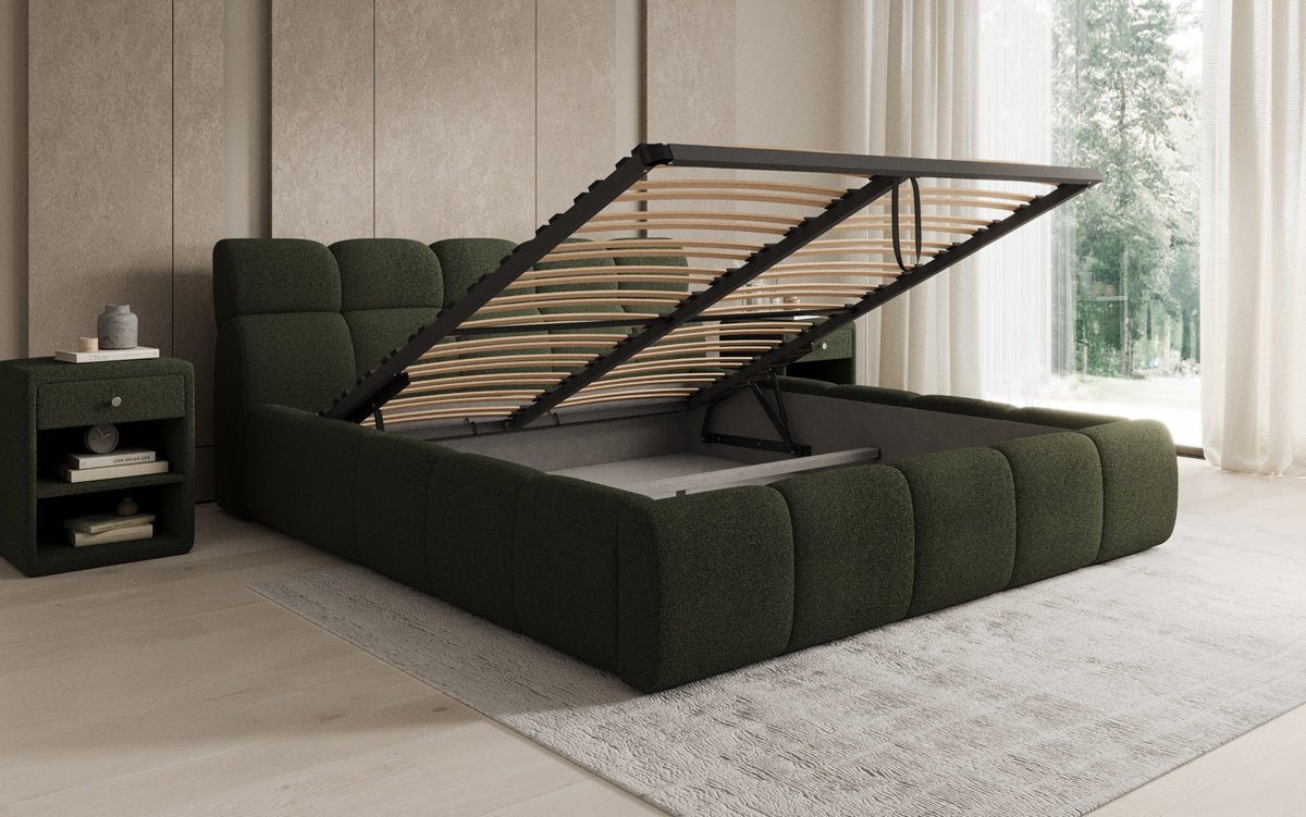 Lit rembourré design Dallas Bouclé avec rangement