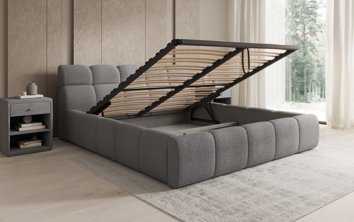 Lit rembourré design Dallas Bouclé avec rangement