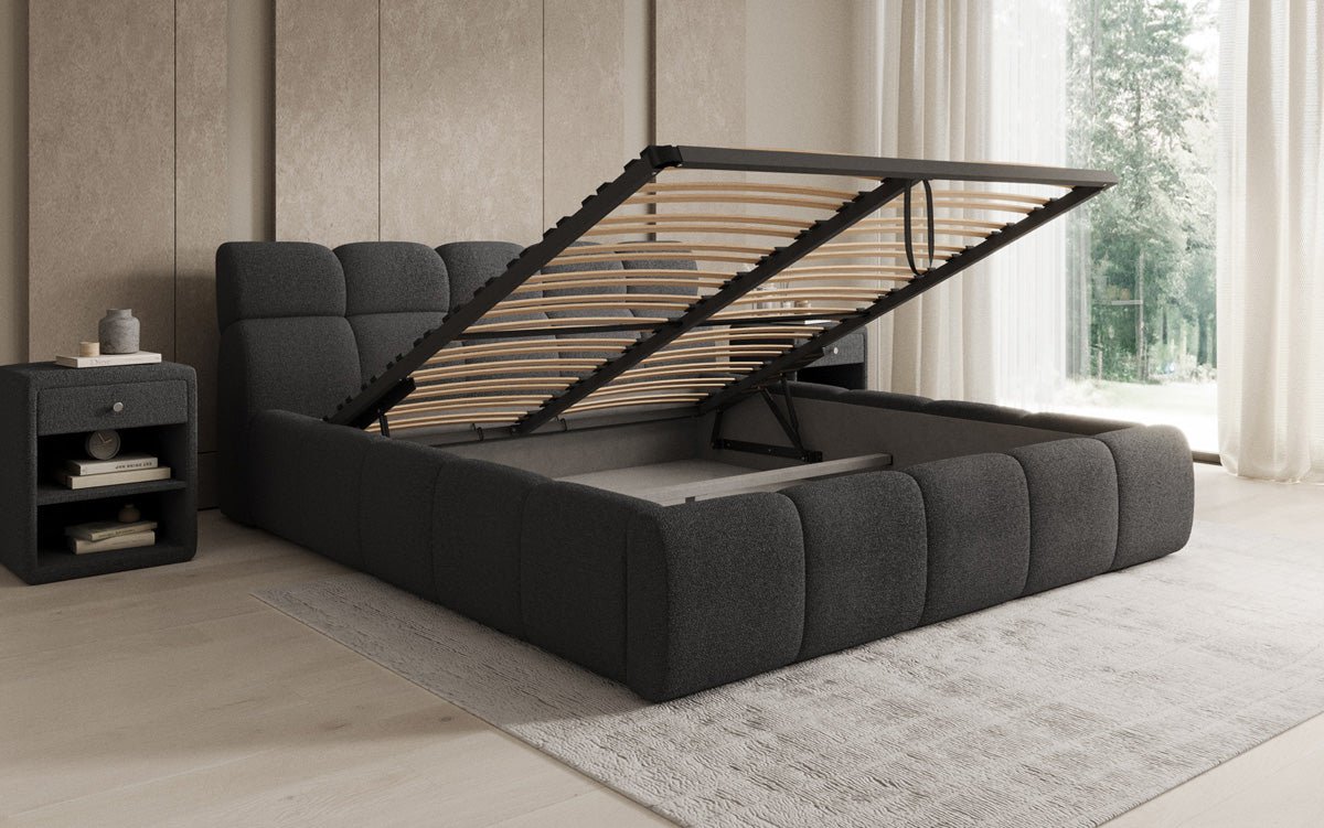 Lit rembourré design Dallas Bouclé avec rangement