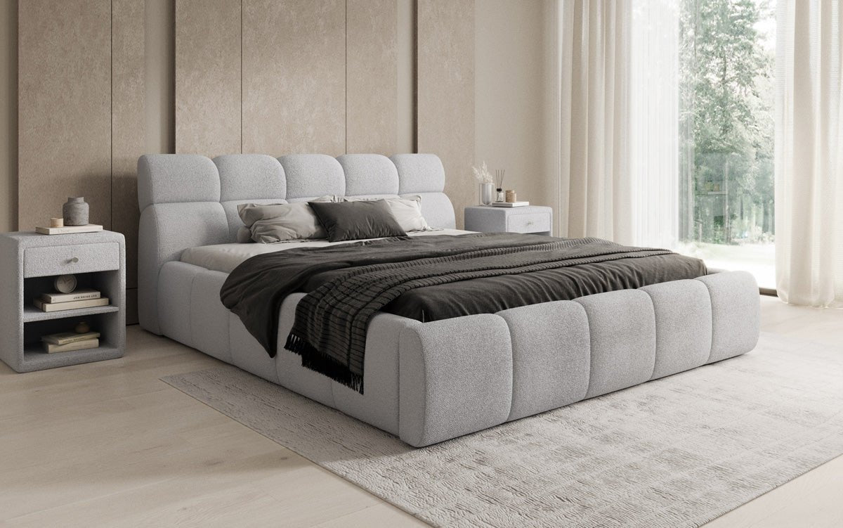 Lit rembourré design Dallas Bouclé avec rangement