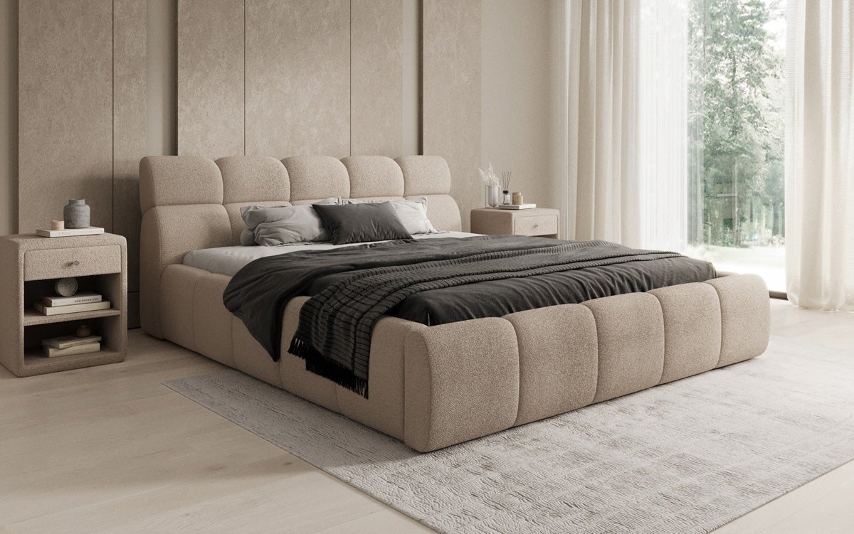 Lit rembourré design Dallas Bouclé avec rangement
