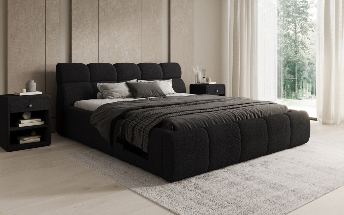 Lit rembourré design Dallas Bouclé avec rangement