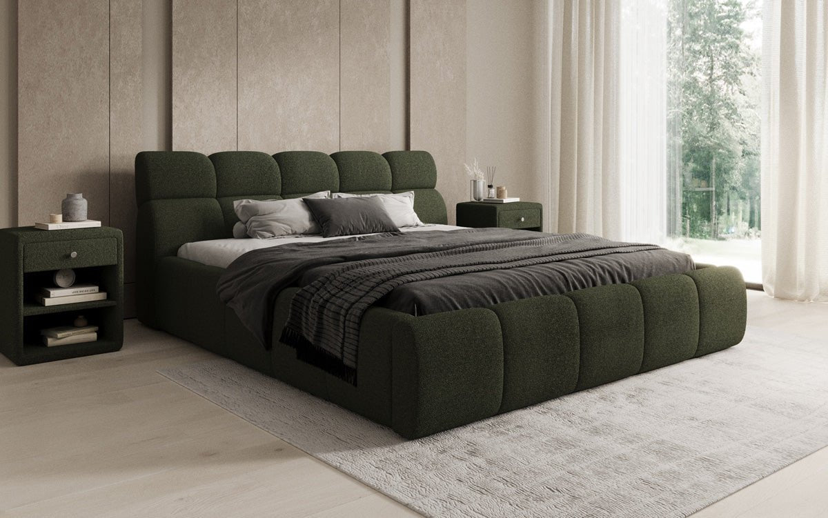 Lit rembourré design Dallas Bouclé avec rangement