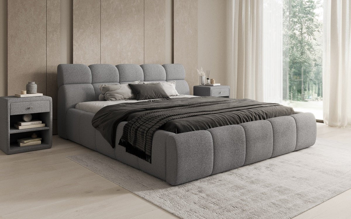 Lit rembourré design Dallas Bouclé avec rangement