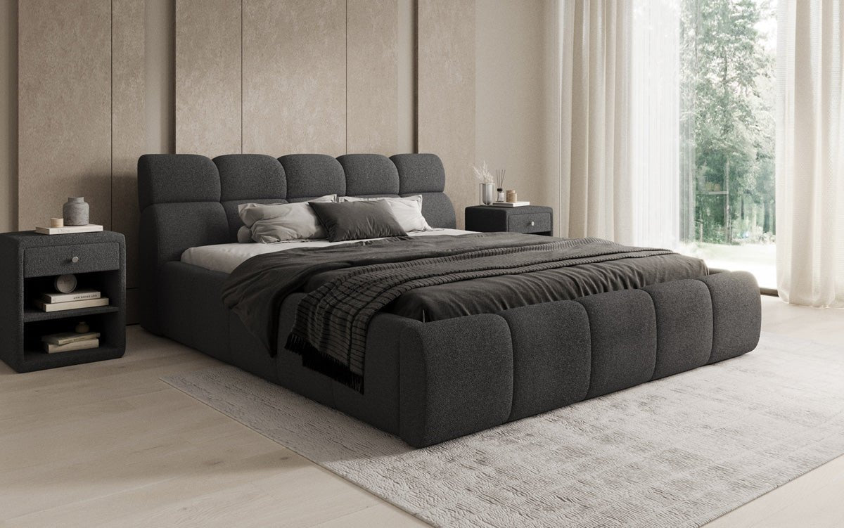Lit rembourré design Dallas Bouclé avec rangement
