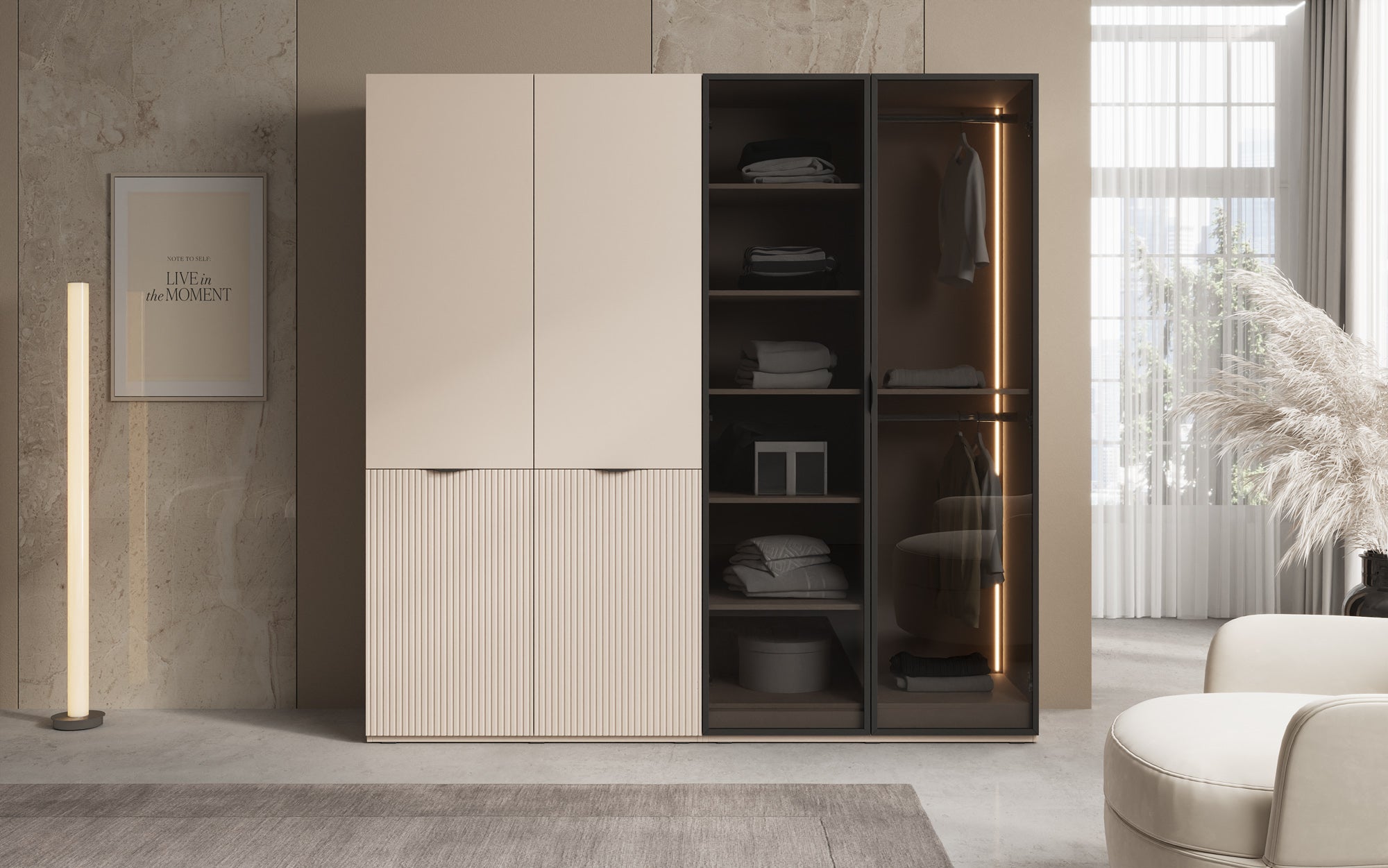 Modulo Nero – Armoire modulaire avec façade en verre et structurelle