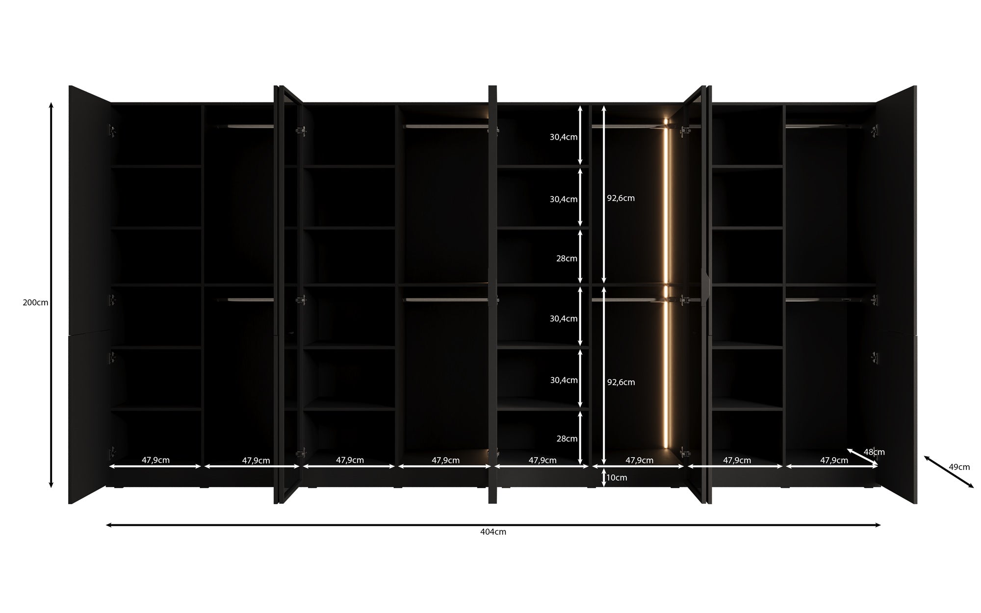 Modulo Kalen – Armoire design à quatre modules avec façades en bois et verre structuré