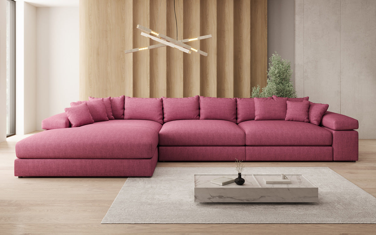 Designer Ecksofa Bernardo Maxi mit breiter Ottomane in Leinen-Optik