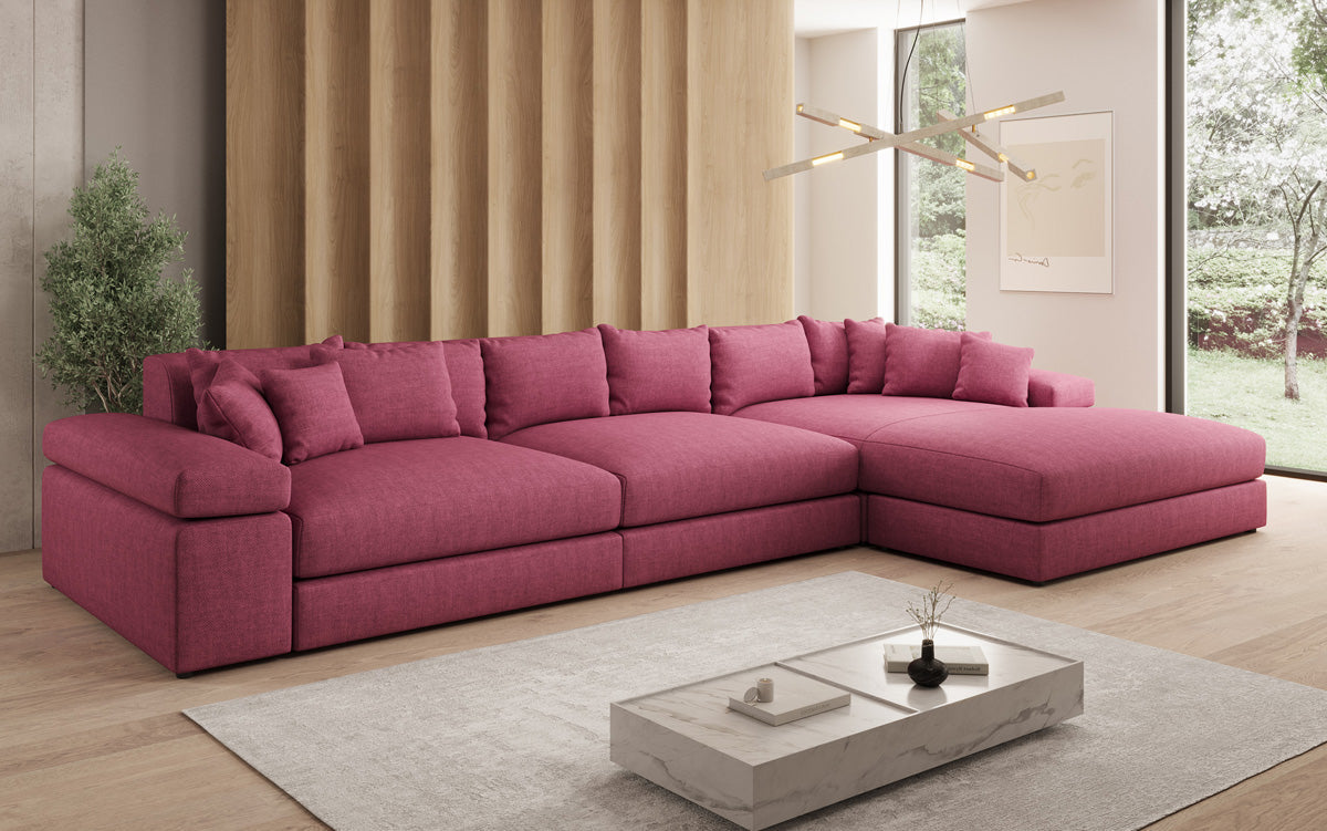 Designer Ecksofa Bernardo Maxi mit breiter Ottomane in Leinen-Optik