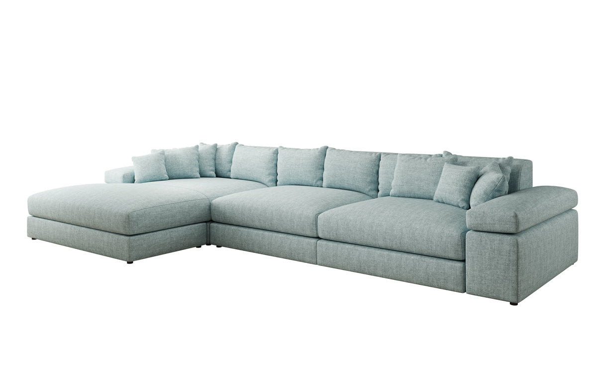 Designer Ecksofa Bernardo Maxi mit breiter Ottomane in Leinen-Optik