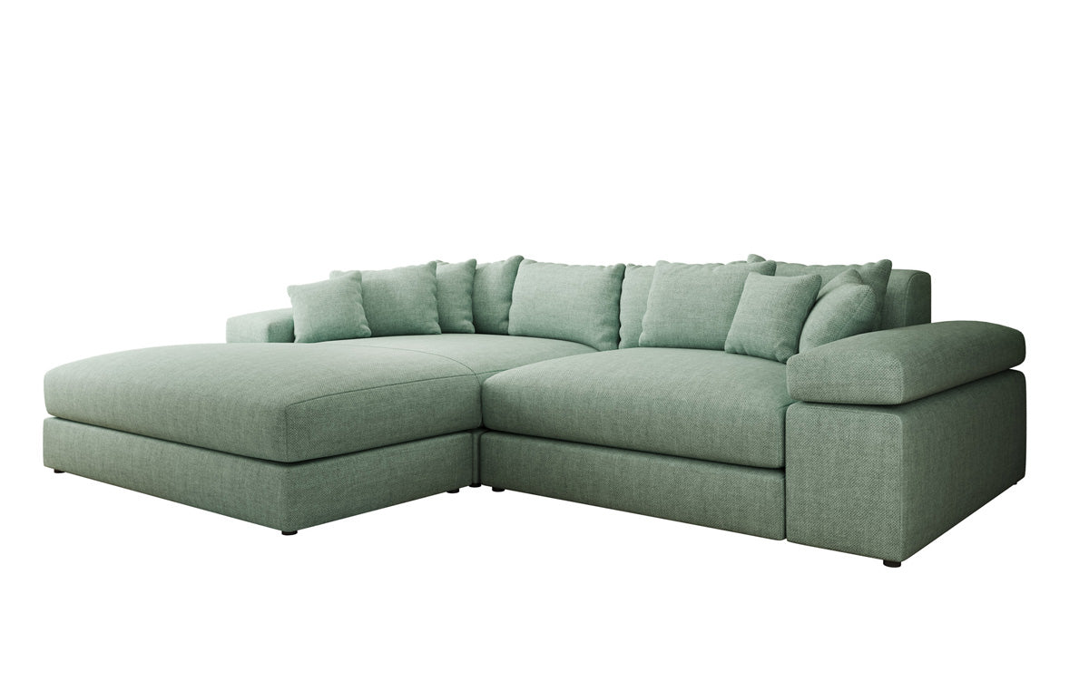 Designer Ecksofa Bernardo mit breiter Ottomane in Leinen-Optik