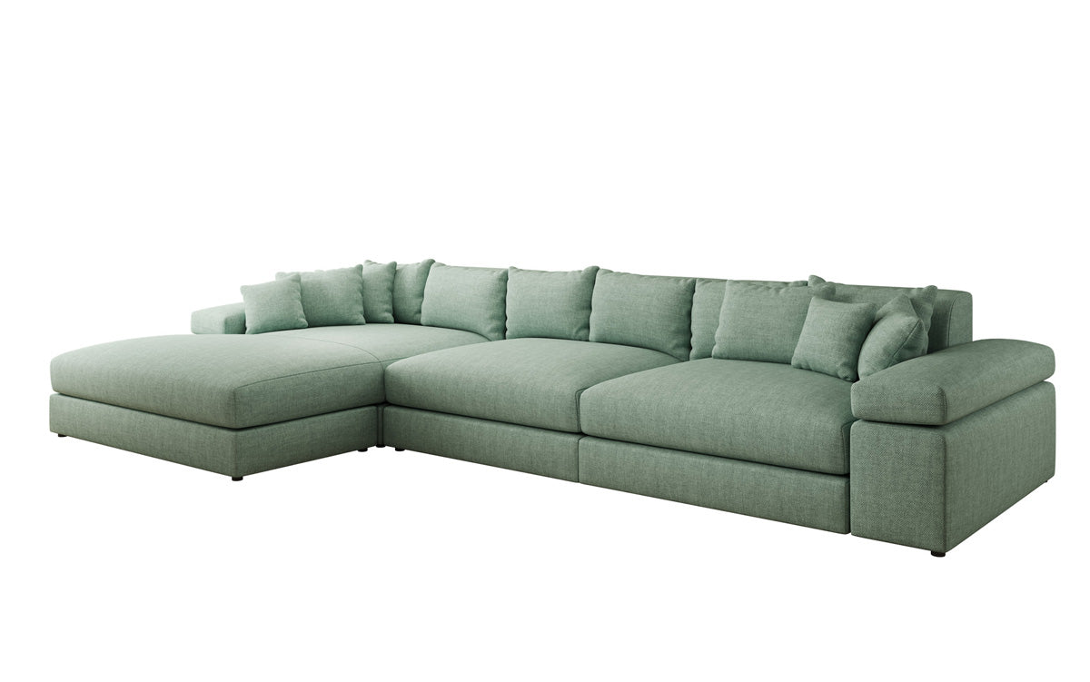 Designer Ecksofa Bernardo Maxi mit breiter Ottomane in Leinen-Optik