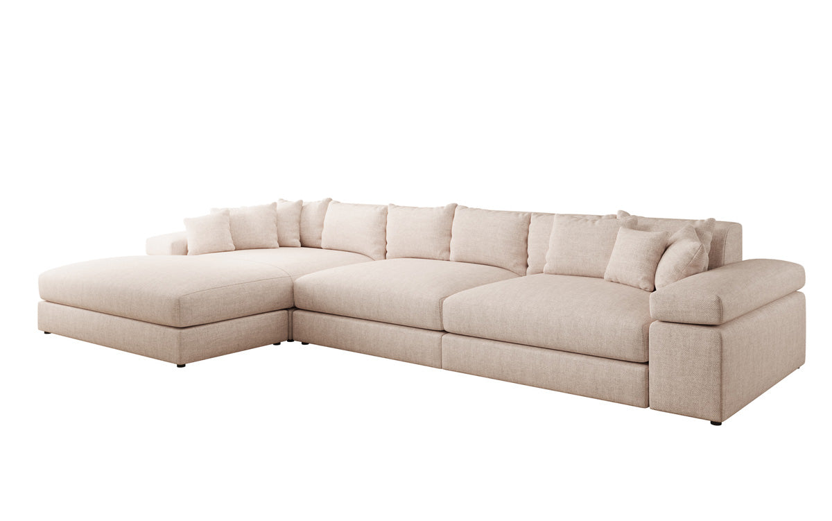 Designer Ecksofa Bernardo Maxi mit breiter Ottomane in Leinen-Optik