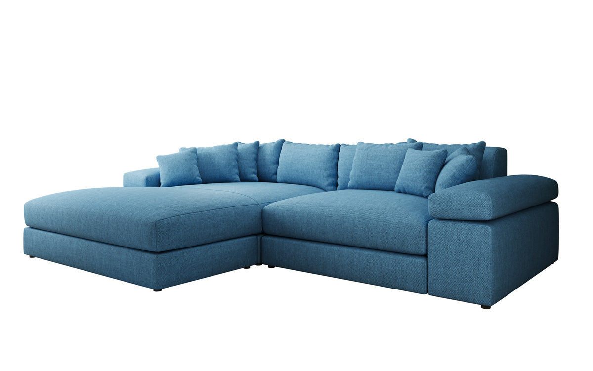 Designer Ecksofa Bernardo mit breiter Ottomane in Leinen-Optik