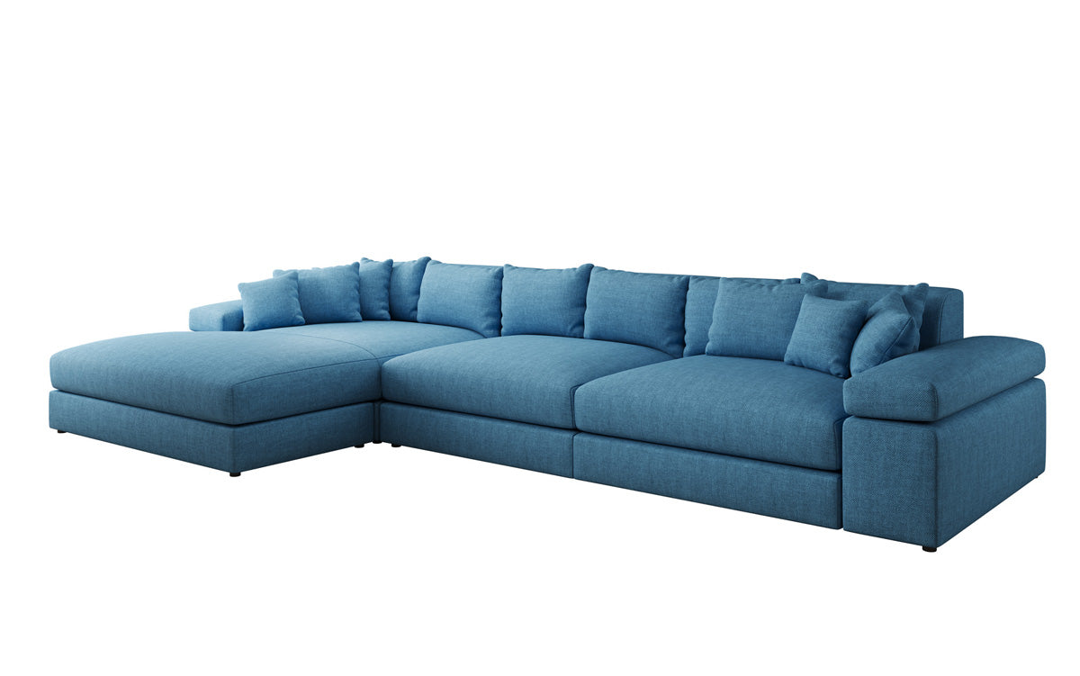 Designer Ecksofa Bernardo Maxi mit breiter Ottomane in Leinen-Optik