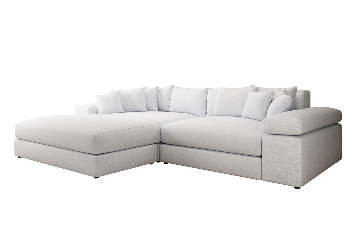 Designer Ecksofa Bernardo mit breiter Ottomane in Leinen-Optik