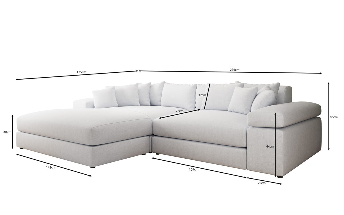 Designer Ecksofa Bernardo mit breiter Ottomane in Leinen-Optik