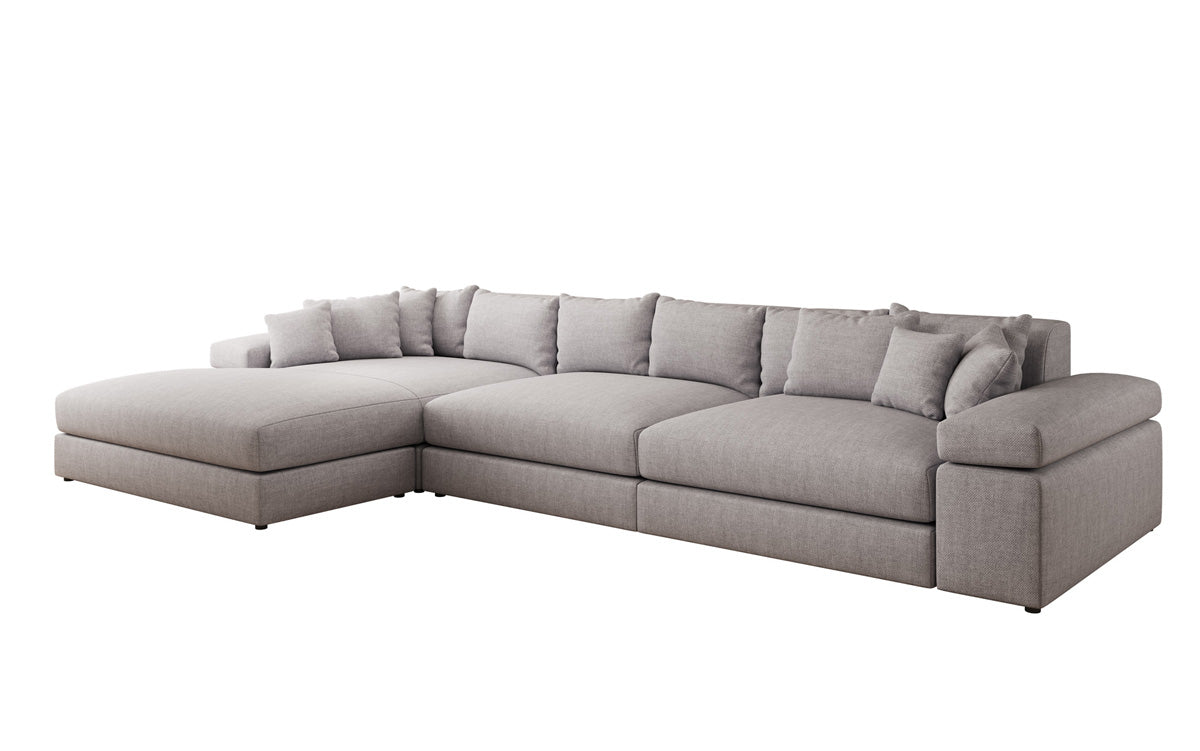 Designer Ecksofa Bernardo Maxi mit breiter Ottomane in Leinen-Optik