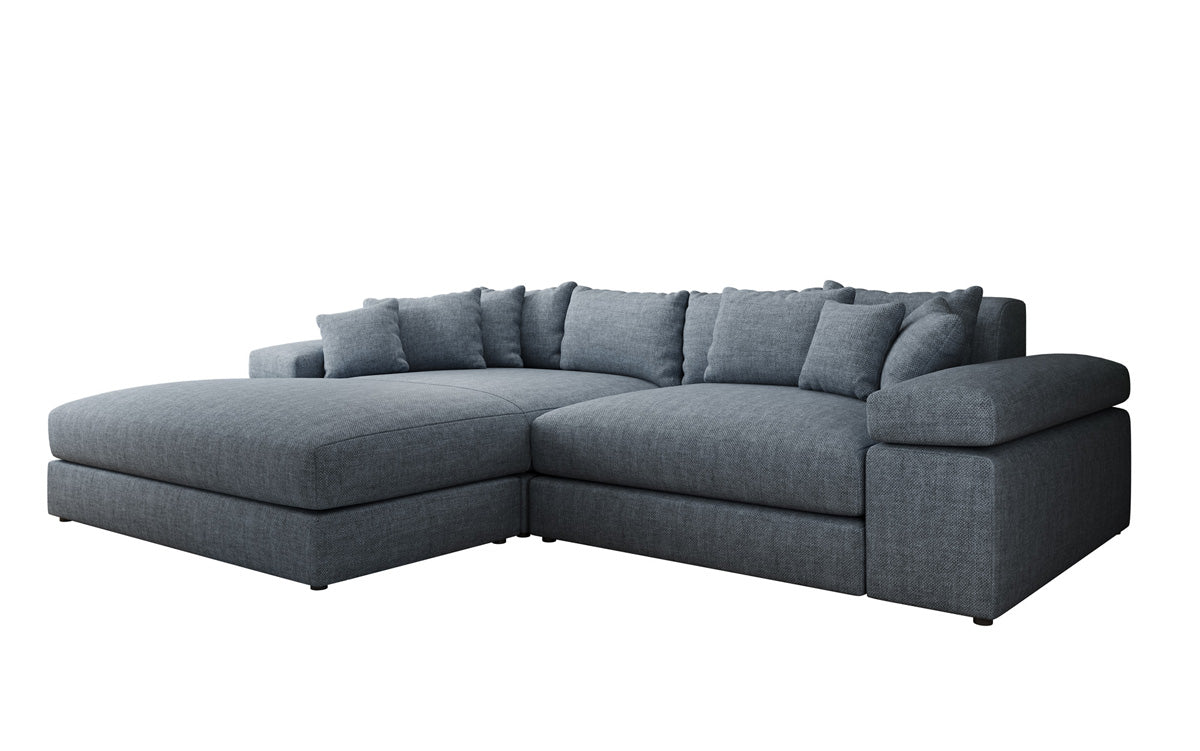 Designer Ecksofa Bernardo mit breiter Ottomane in Leinen-Optik