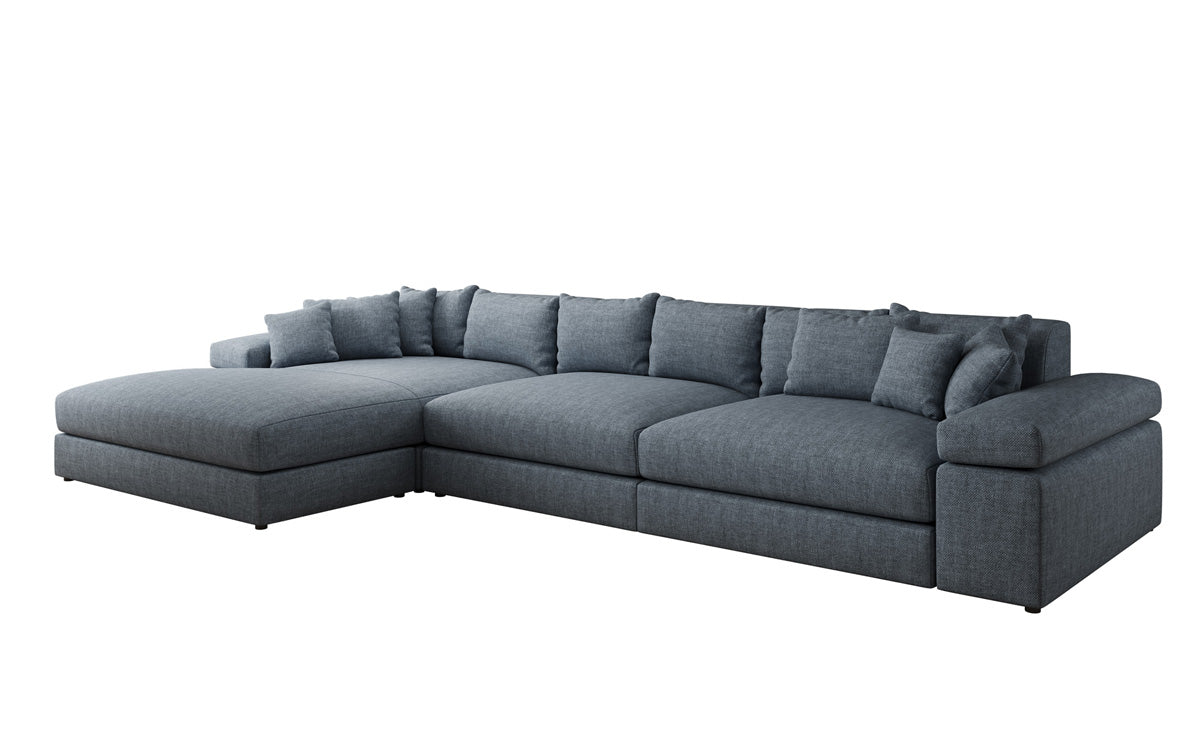 Designer Ecksofa Bernardo Maxi mit breiter Ottomane in Leinen-Optik