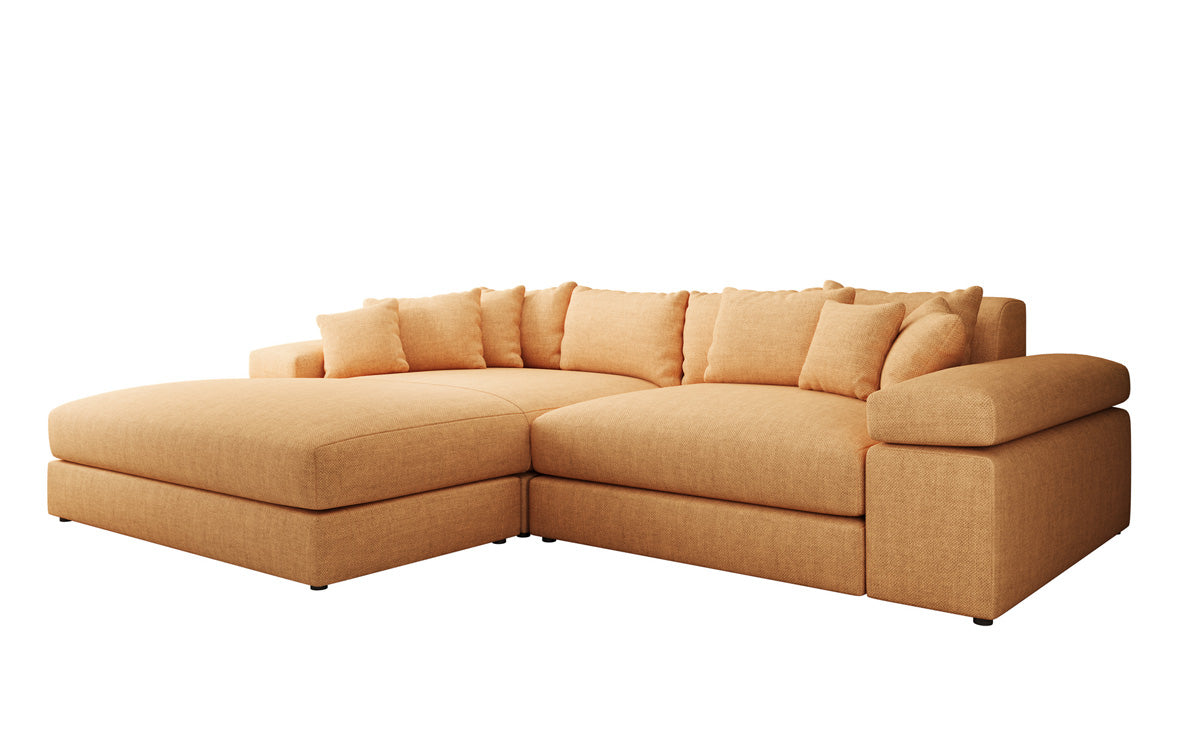 Designer Ecksofa Bernardo mit breiter Ottomane in Leinen-Optik