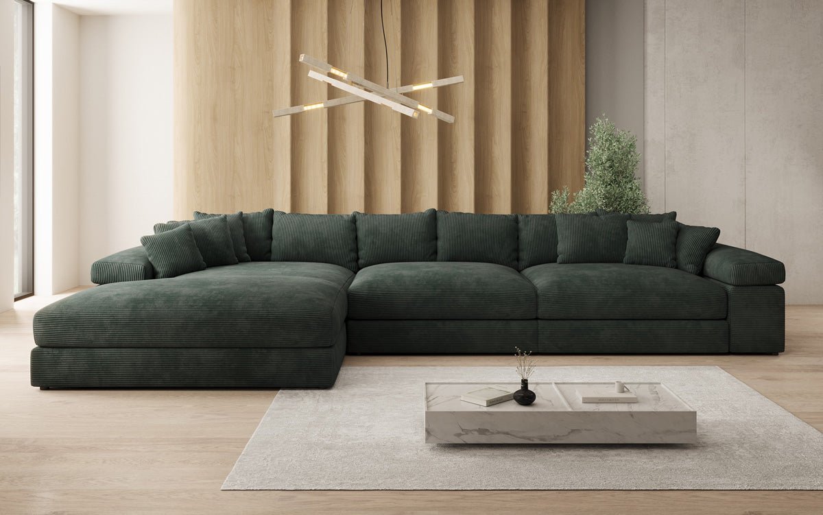 Canapé design Bernardo L Maxi avec large ottomane en côtelé