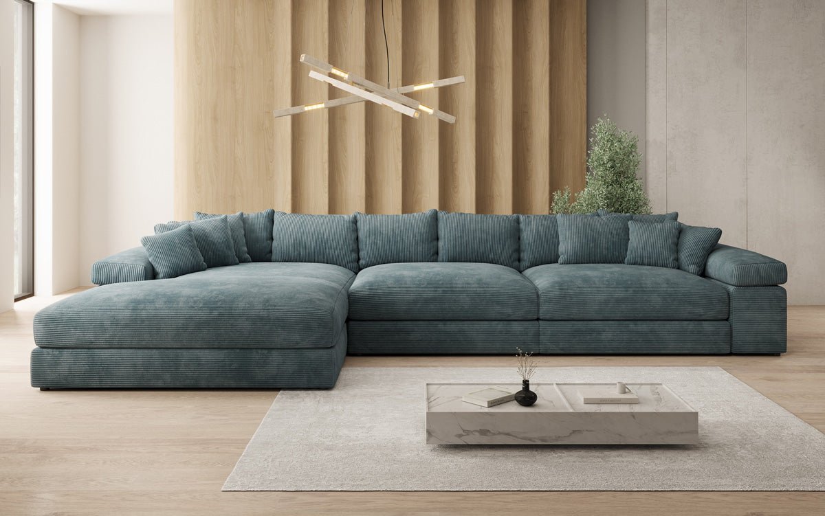 Canapé design Bernardo L Maxi avec large ottomane en côtelé