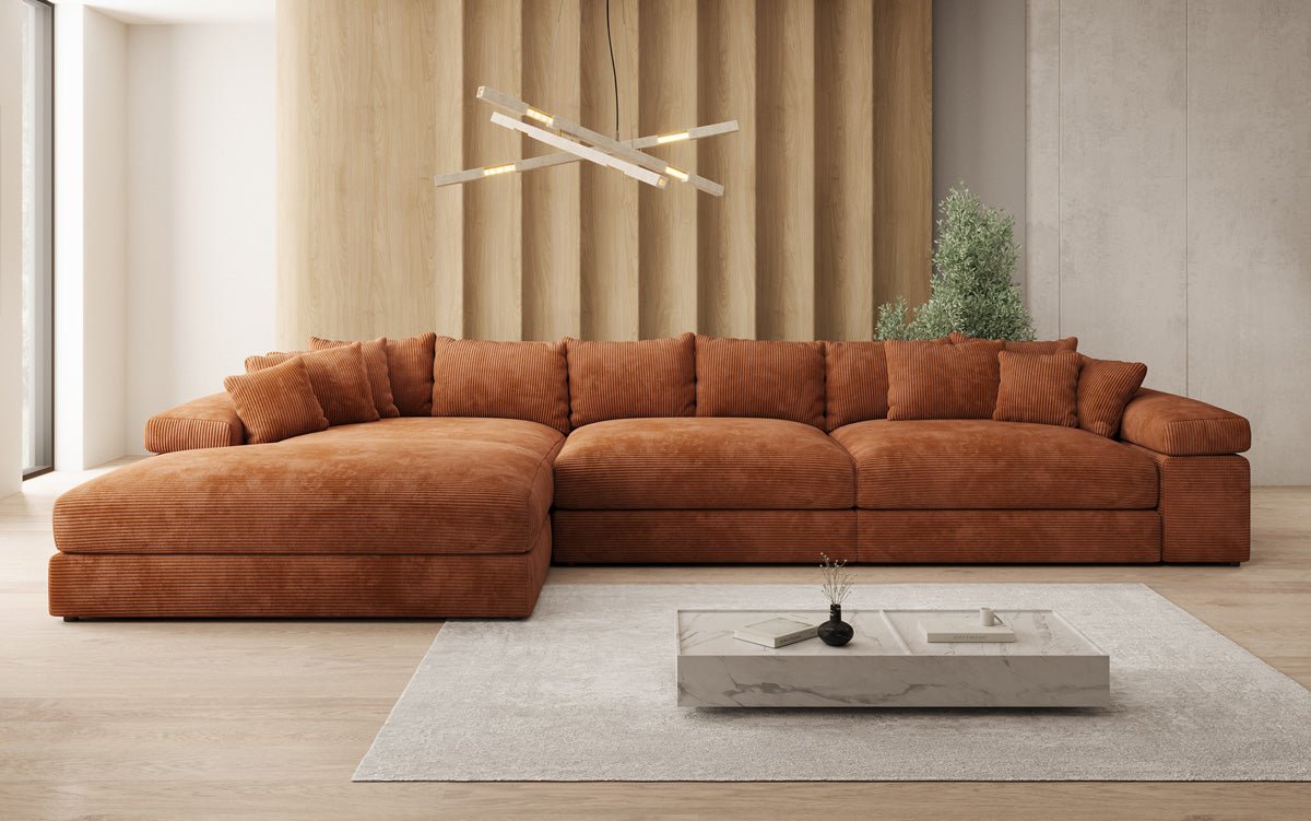 Canapé design Bernardo L Maxi avec large ottomane en côtelé